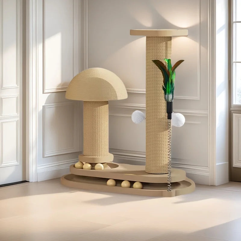 CZBNYXCN Interactive Cat Scratching Post Tower With Jute Ball Track Three Tier Wood