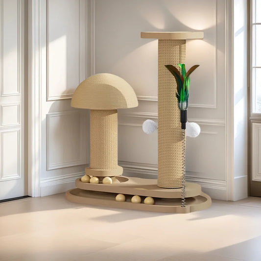 CZBNYXCN Interactive Cat Scratching Post Tower With Jute Ball Track Three Tier Wood