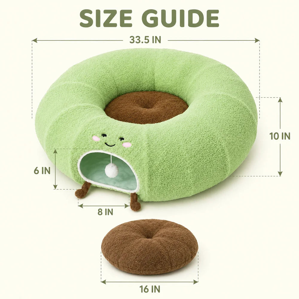 Convertible Cat Tunnel Bed With Plush Donut Cushion For Cats