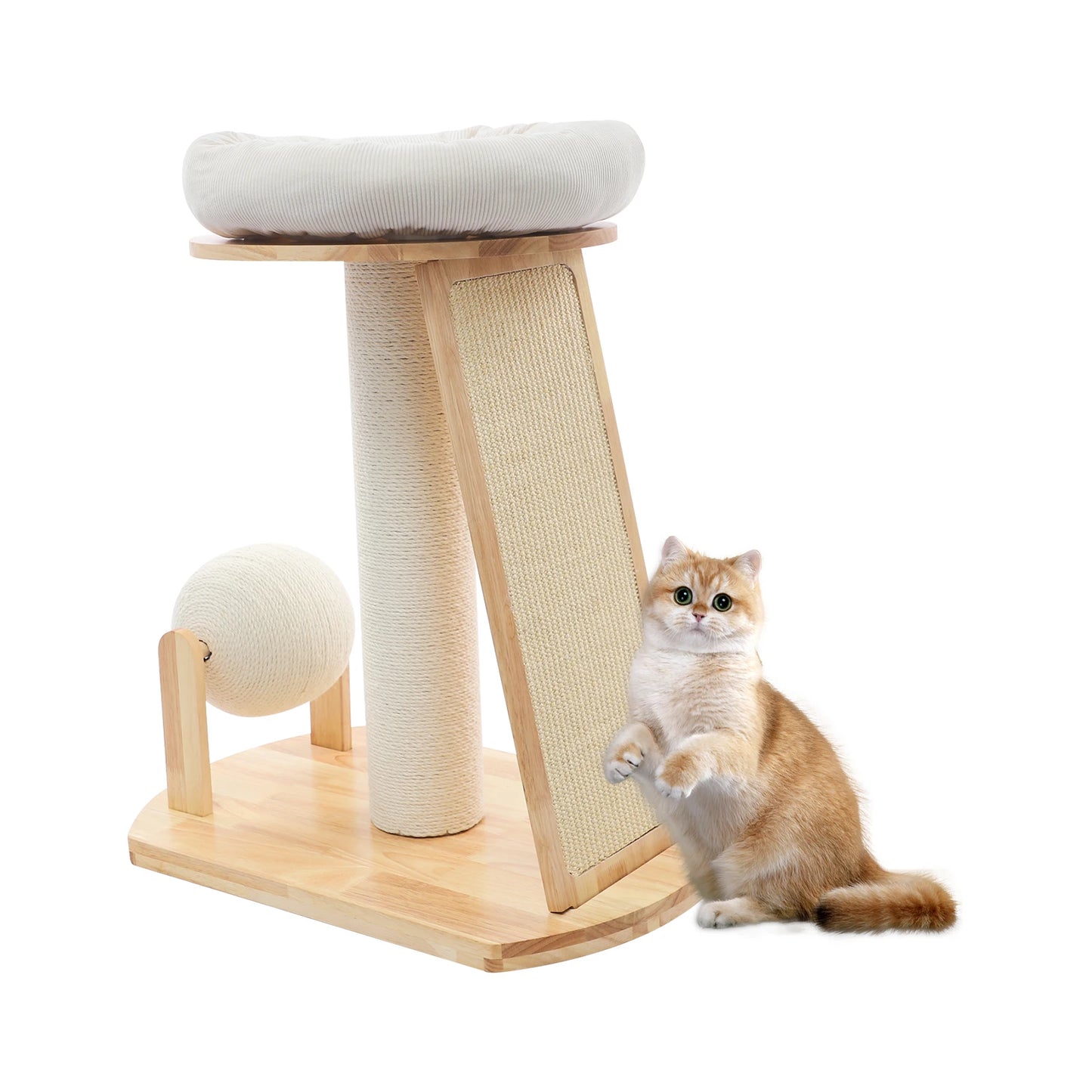 Sichuan Wood Cat Tree With Space Capsule And Scratching Pad