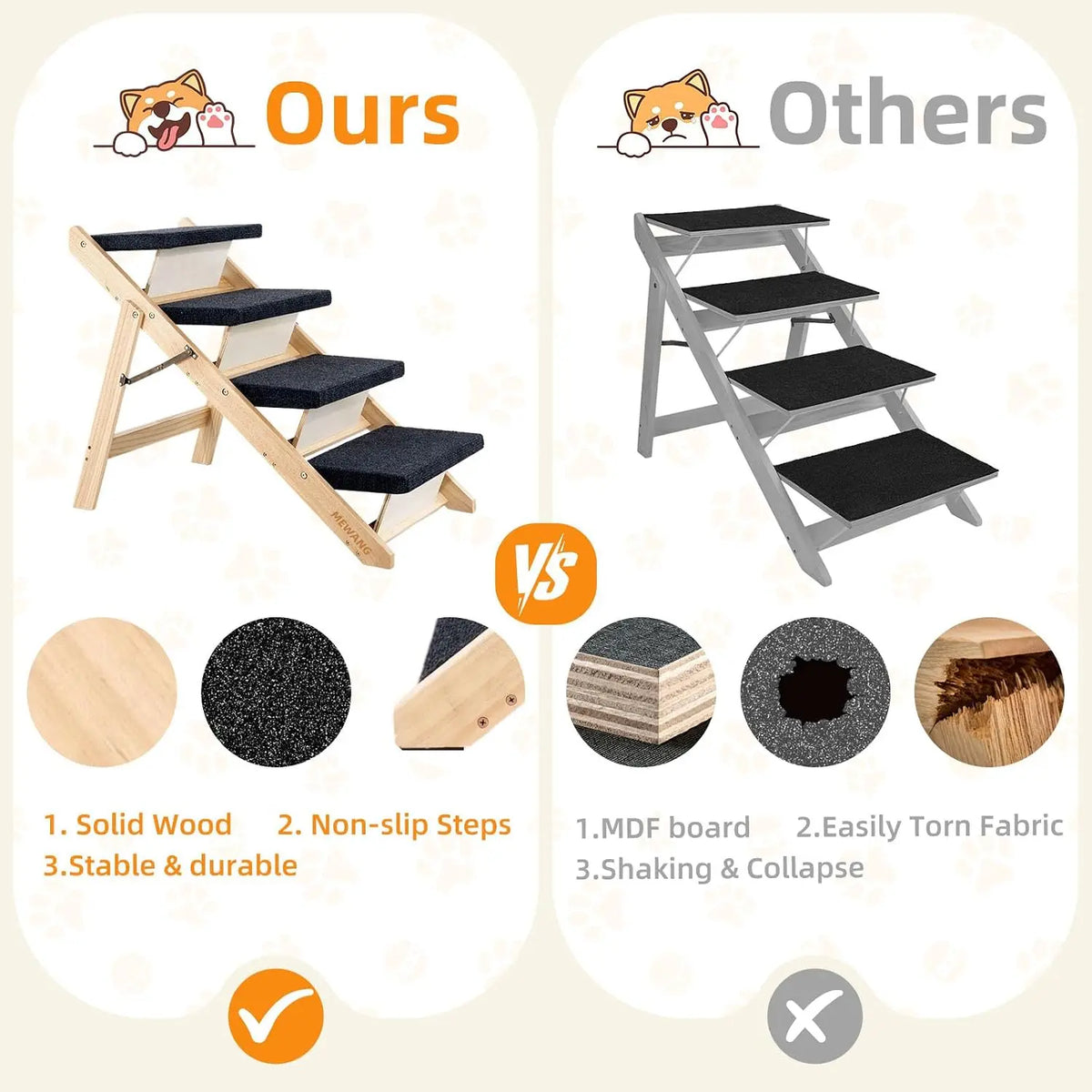 Portable Wooden Pet Stairs And Ramp For Senior Pets
