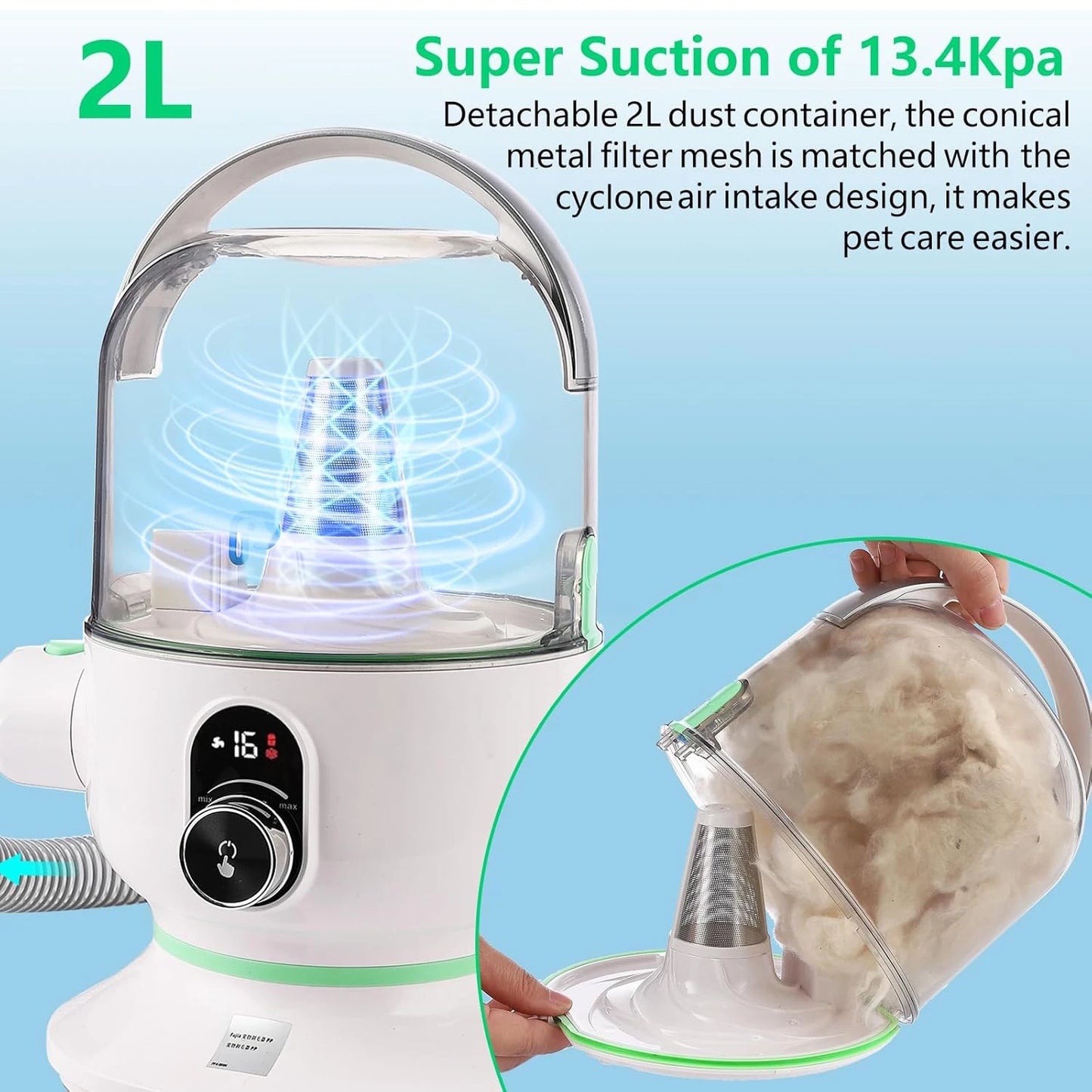 DishyKooker Pet Grooming Kit With Vacuum Suction And Tools For Mess Free Hair Cleanup