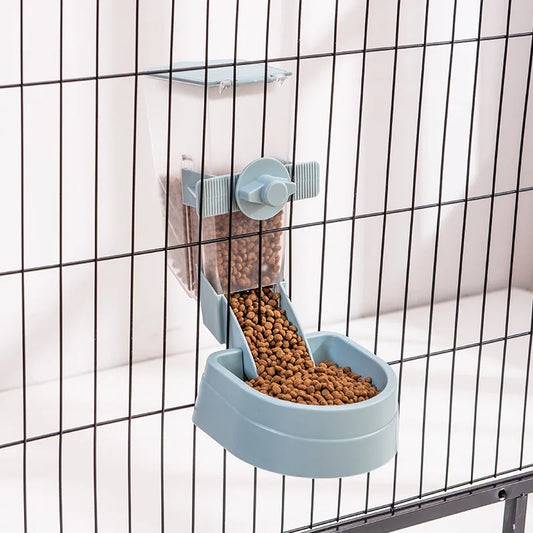 Automatic Pet Feeder With Hanging Water Bottle And Food Container
