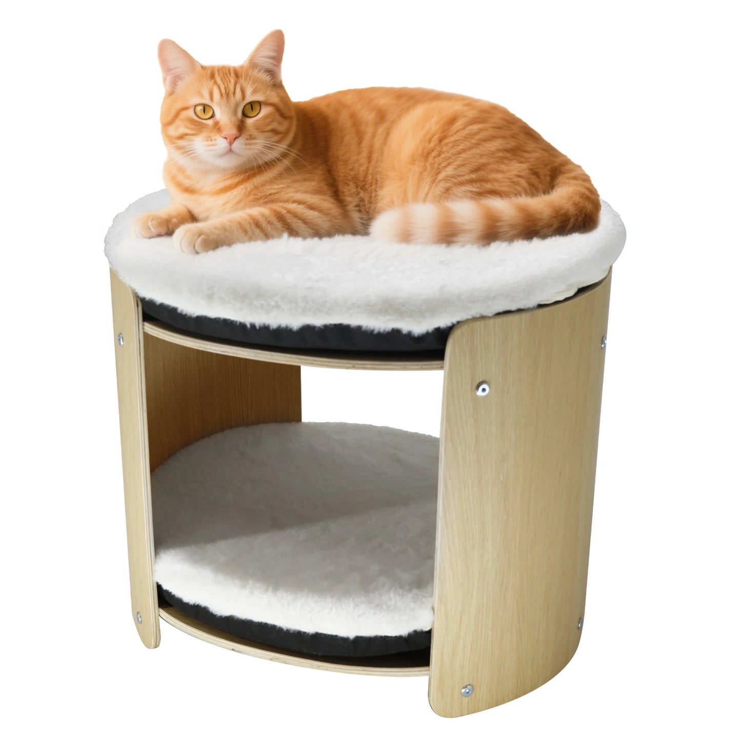 BINGOPAW Elevated Cat Bed TwoTier BambooFrame IndoorCatTreeStructure RemovableWashableMat