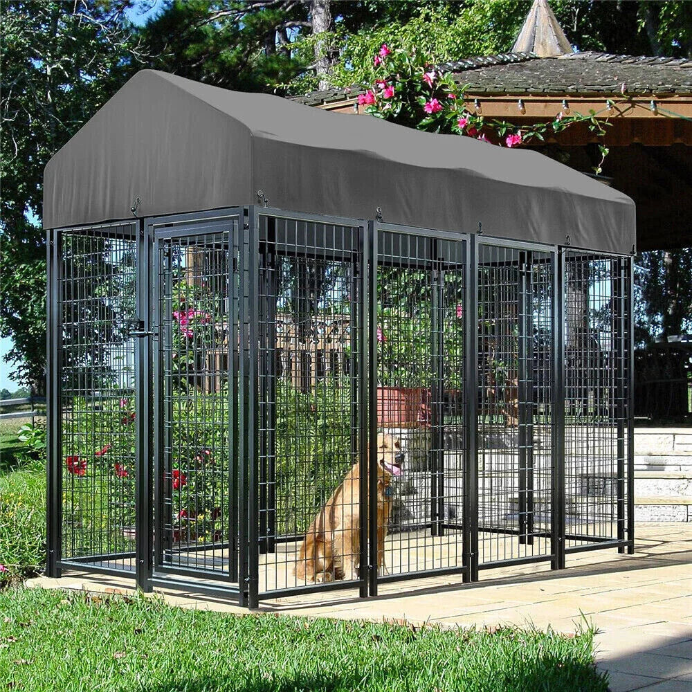 BORWAR Heavy Duty Large Dog Kennel Welded Metal Playpen With Roof Cover For Outdoor And Indoor Use
