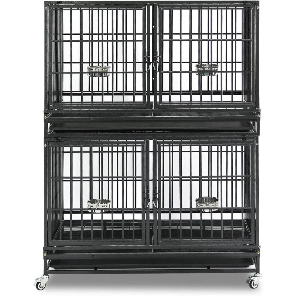 Heavy Duty Stackable Dog Crate With Detachable Divider And Wheels