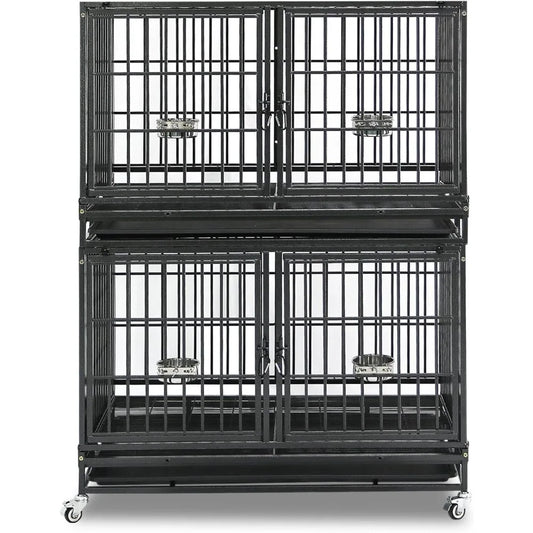Heavy Duty Stackable Dog Crate With Detachable Divider And Wheels