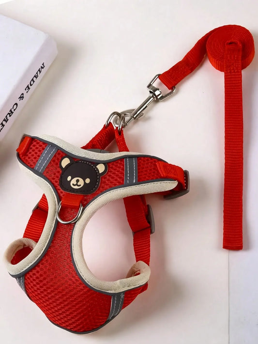 Cartoon Bear Reflective Pet Harness Leash Set For Dogs Cats