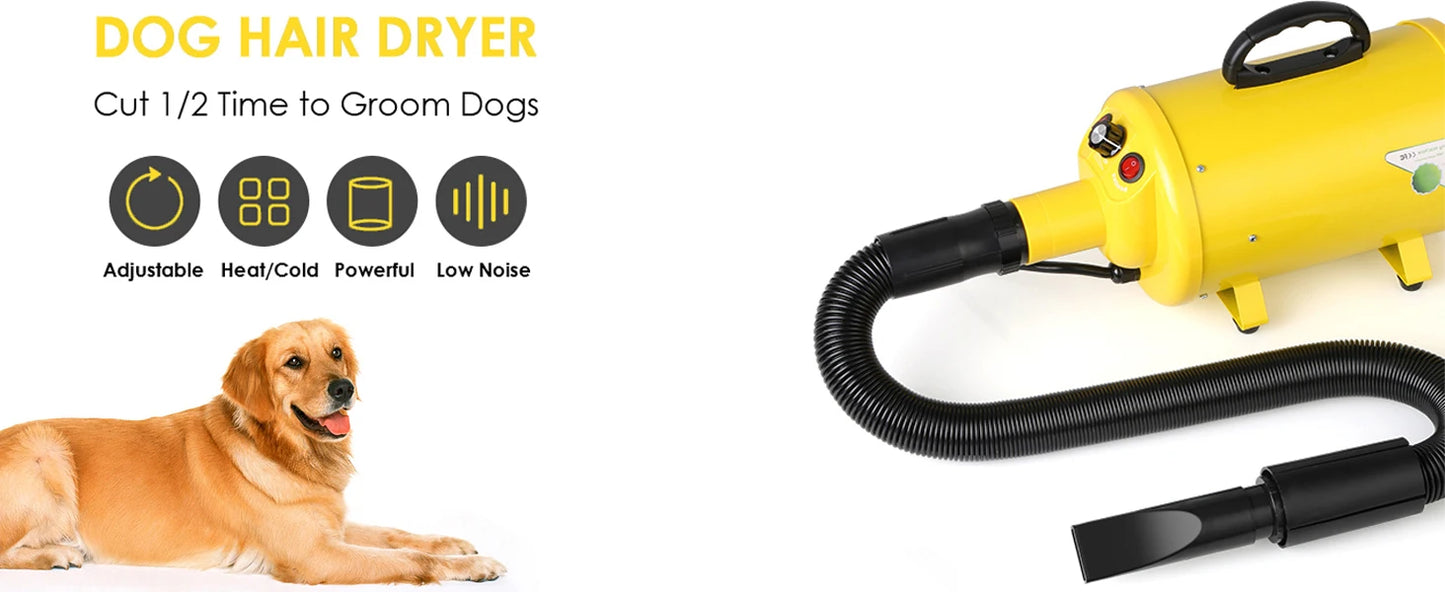 Dog Hair Dryer Grooming Blower with Heat and Stepless Speed
