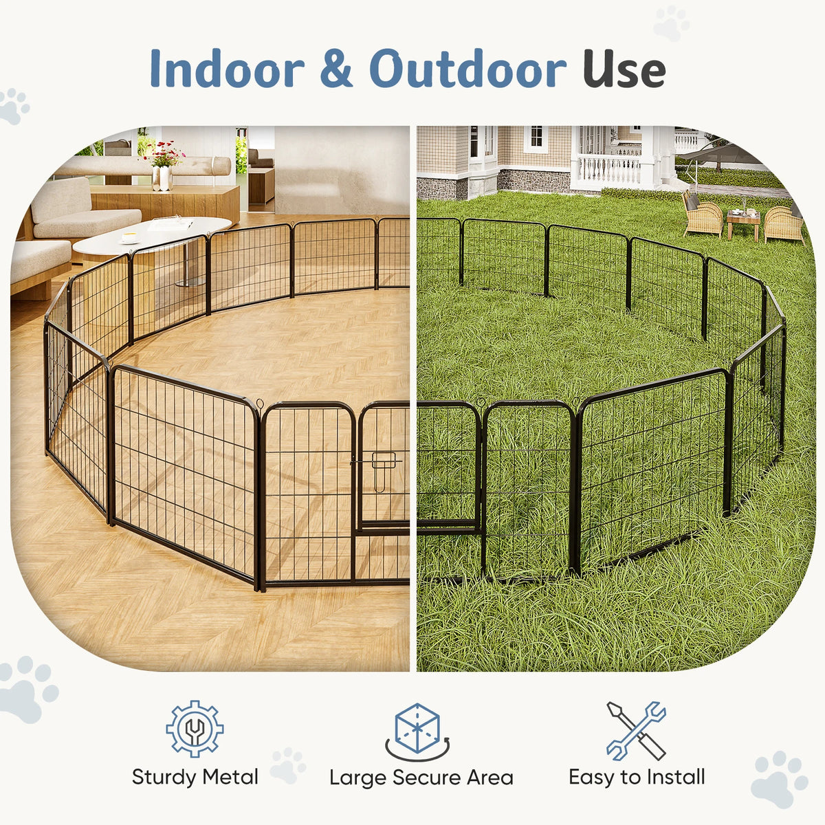 JHK Foldable Metal Dog Playpen Fence For Indoor Outdoor Use