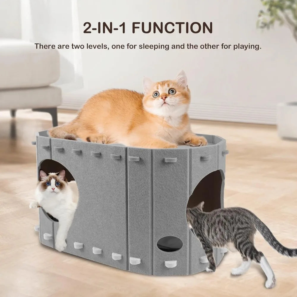 Heated Cat House For Indoor Cats With Timer And Adjustable Temperature Heating Pad Bed Included Foldable Cat Condo