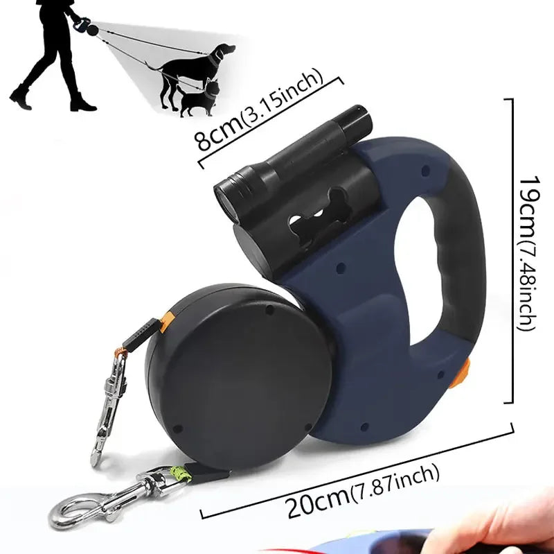 Guangdong 3In1 Double Head Automatic Retractable Dog Leash Flashlight Poop Bag Dispenser Reflective