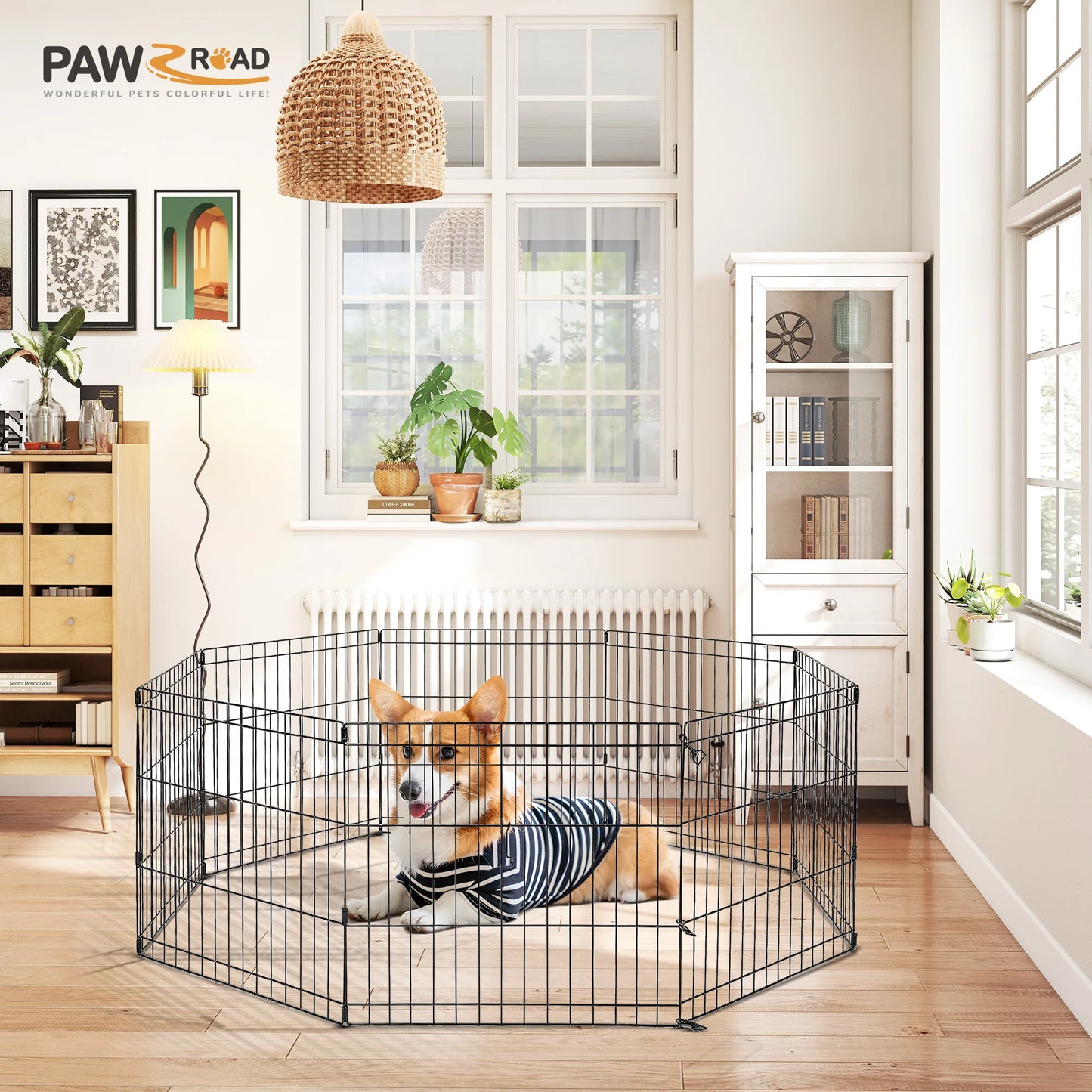 Foldable Metal Dog Playpen Indoor Outdoor Fence with Doors