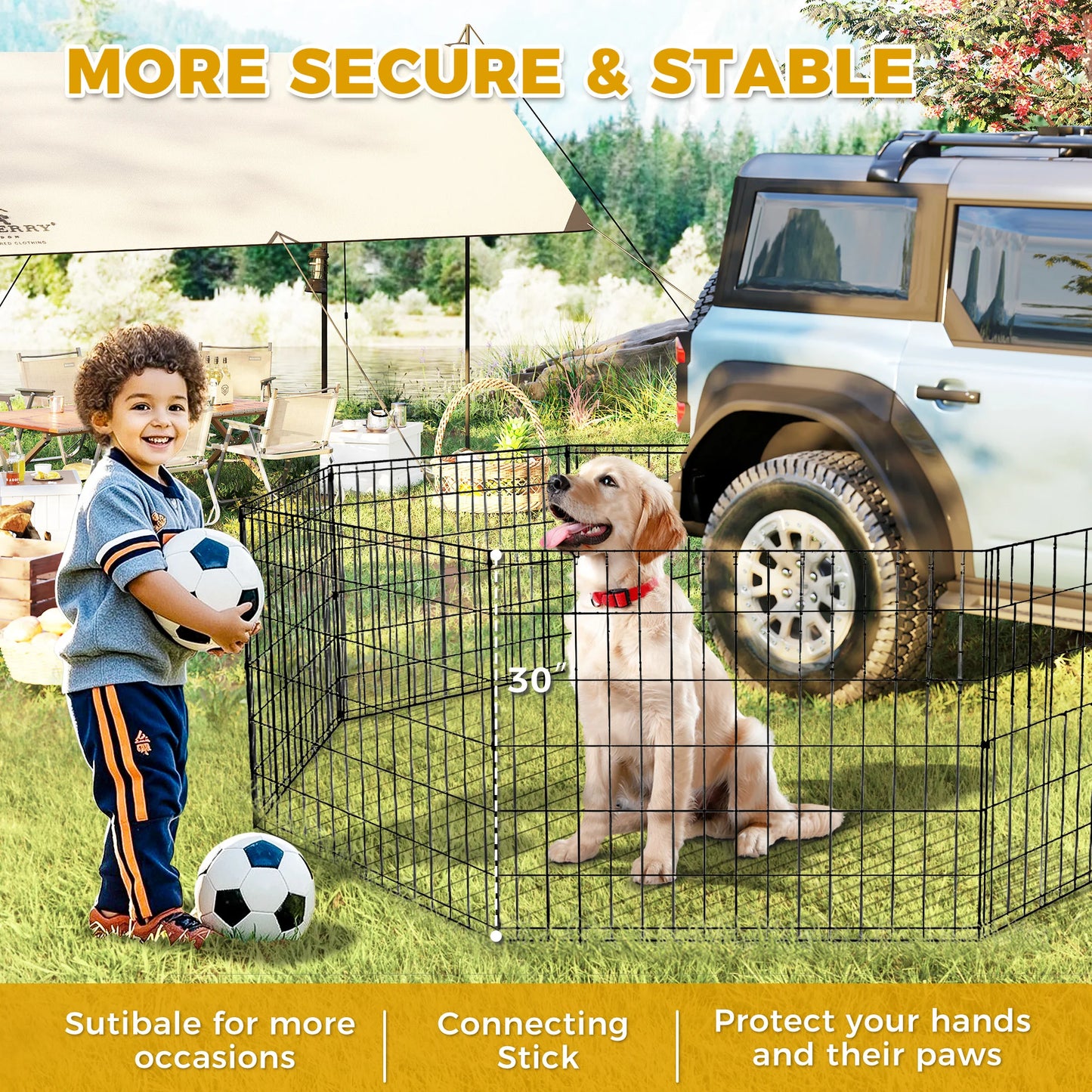 Foldable Metal Dog Playpen Indoor Outdoor Fence with Doors