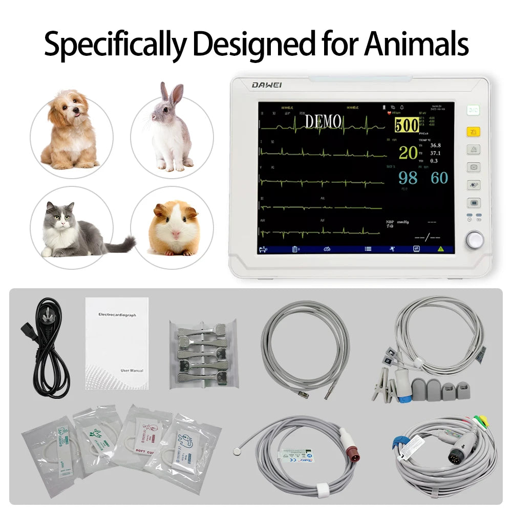 DAWEI Veterinary Patient Monitor With ECG Oxygen Blood Pressure