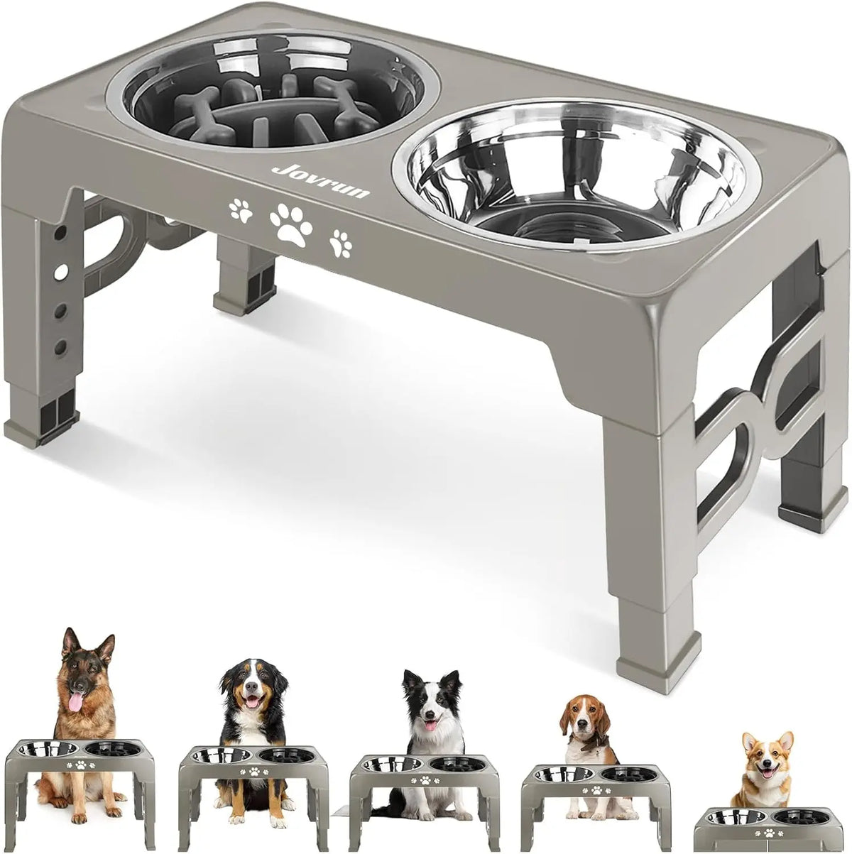Adjustable Elevated Dog Bowl Slow Feeder With Stainless Steel Stand