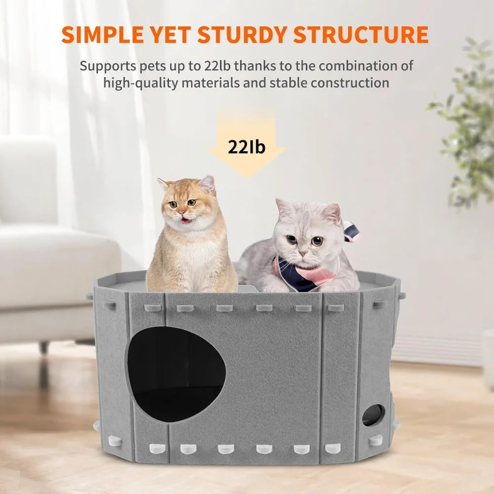 Heated Cat House For Indoor Cats With Timer And Adjustable Temperature Heating Pad Bed Included Foldable Cat Condo