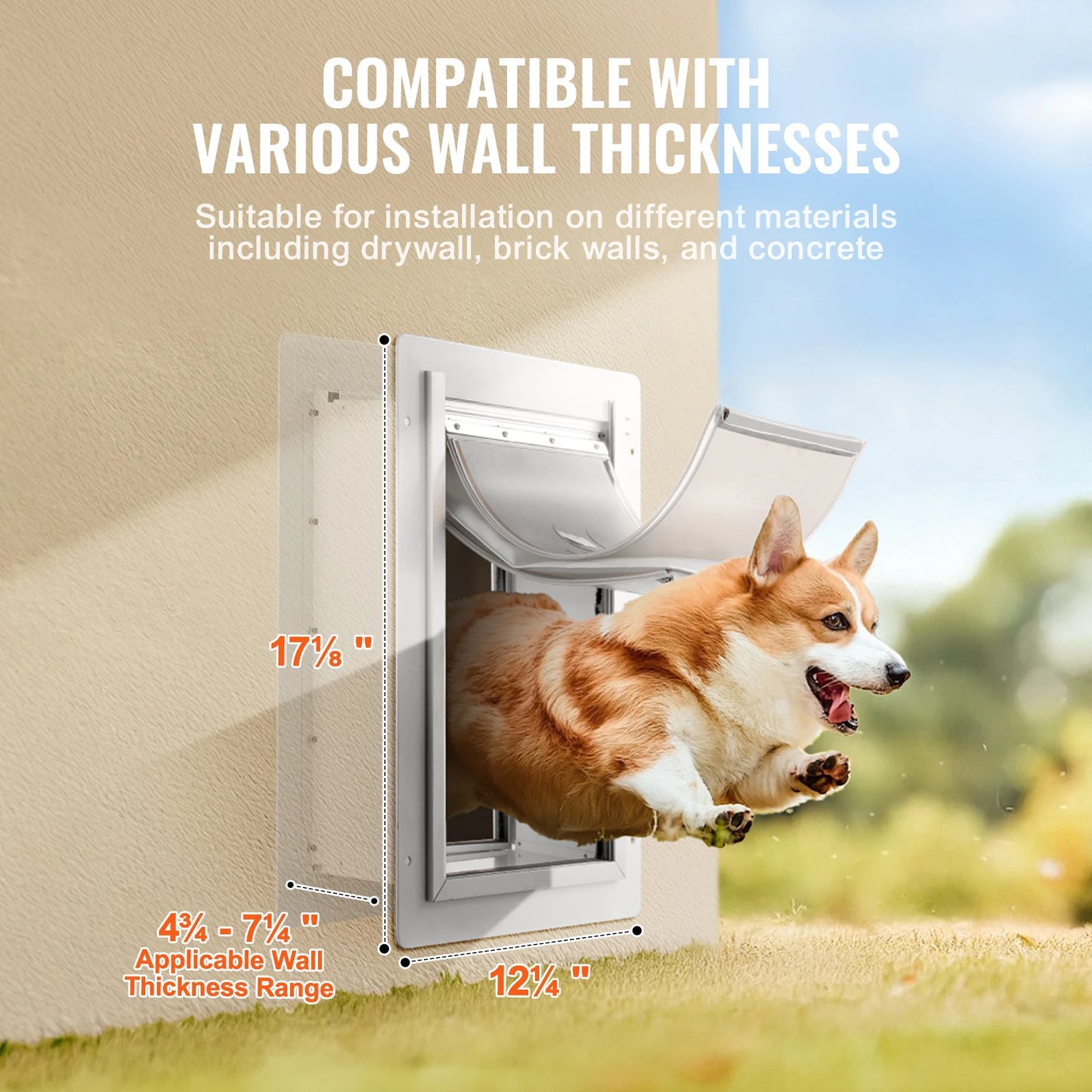 SucceBuy Metal Frame Pet Door With 3 Flap Weatherproof System