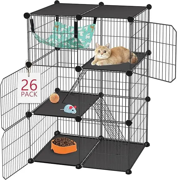 Cat Cage 3-Tier DIY Catio Enclosure With Detachable Hammock