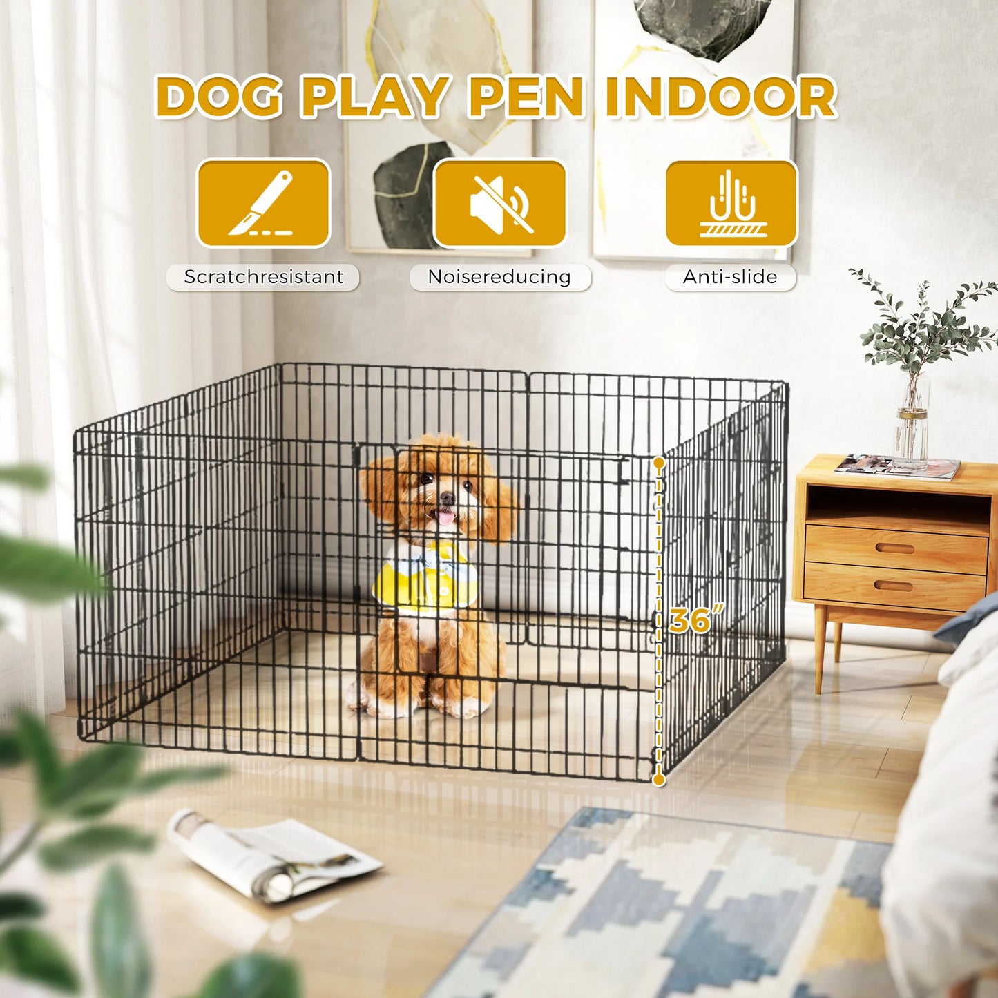Foldable Metal Dog Playpen Indoor Outdoor Fence with Doors