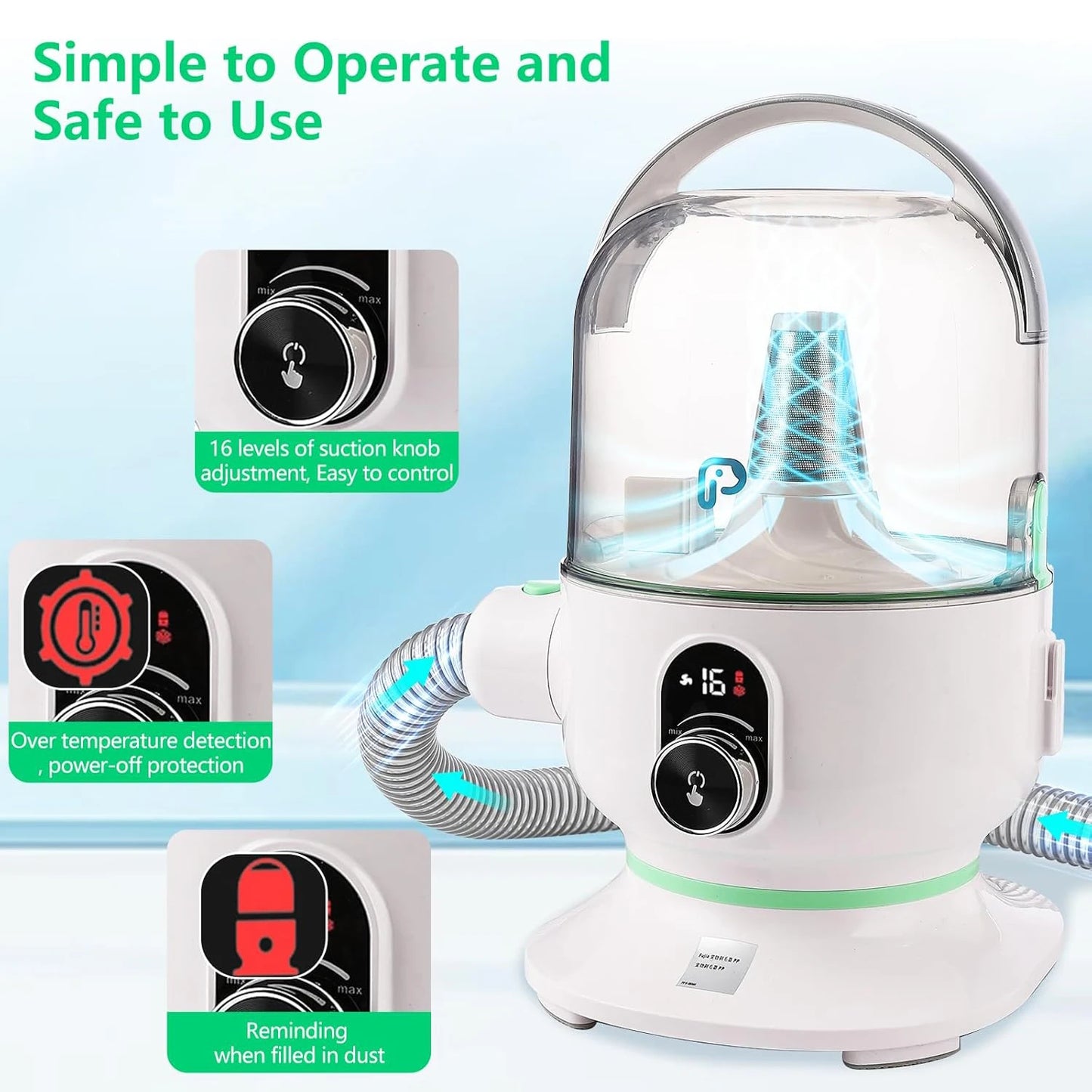 DishyKooker Pet Grooming Kit With Vacuum Suction And Tools For Mess Free Hair Cleanup