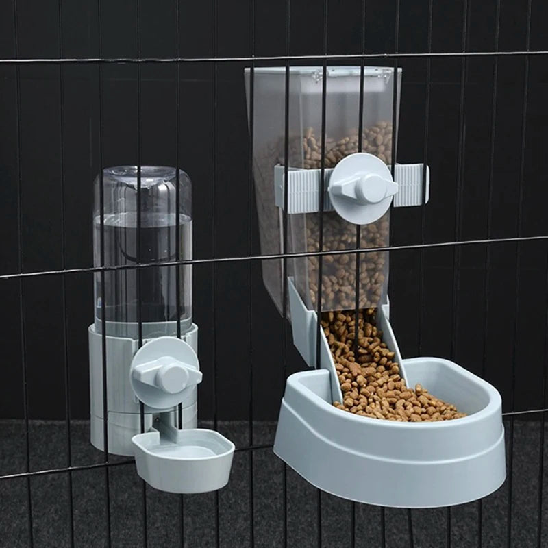 Automatic Pet Feeder With Hanging Water Bottle And Food Container