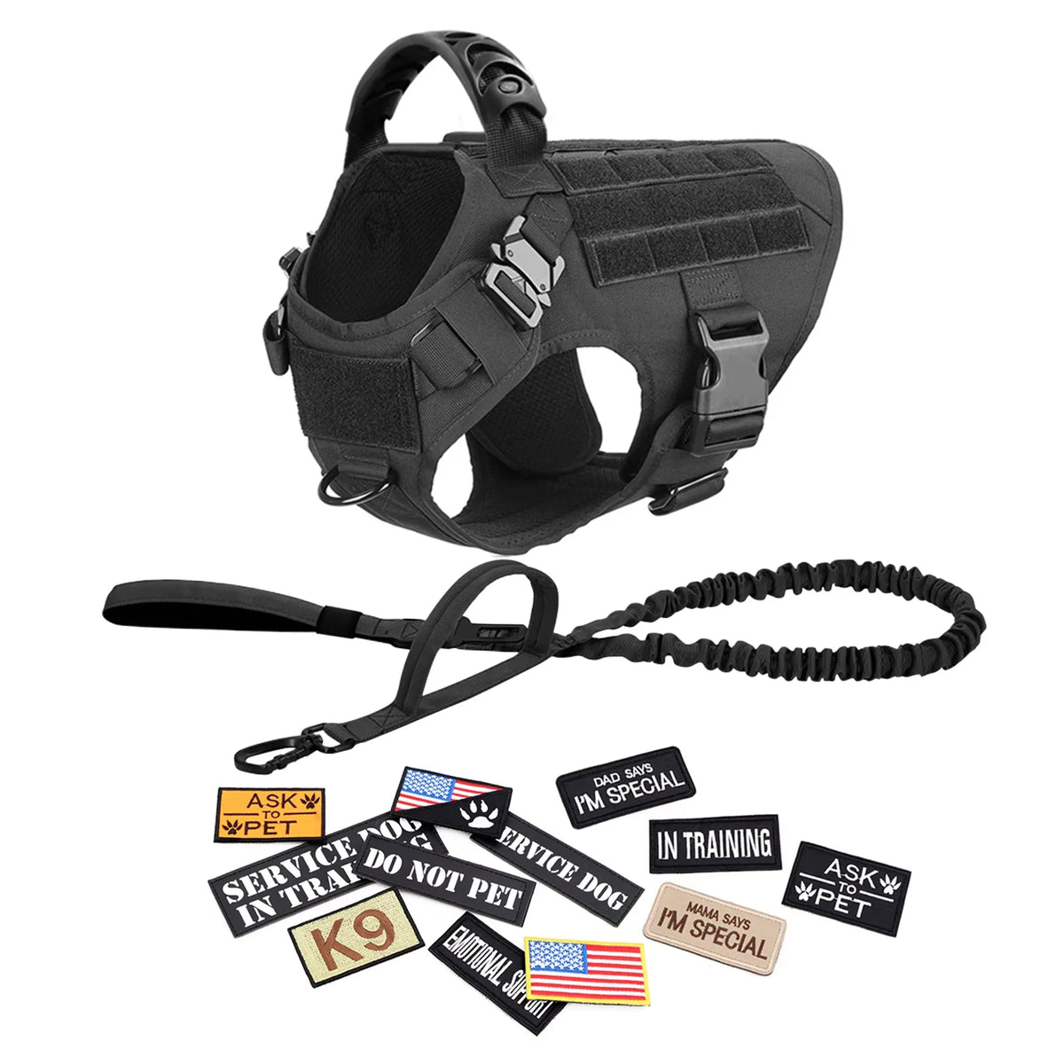 PETRAVEL Tactical Dog Harness Vest With Training Leash Set