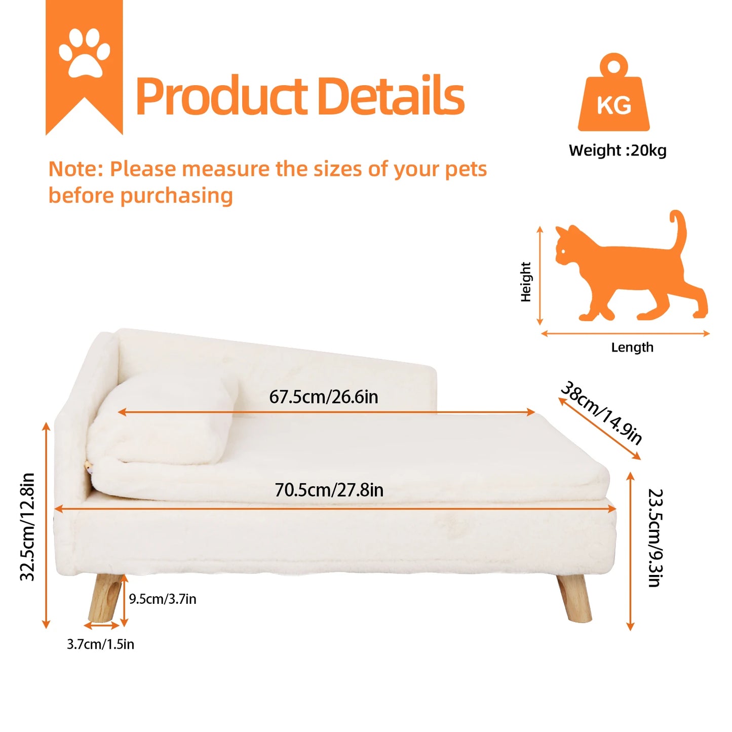Bingopaw Waterproof Elevated Pet Bed With Wooden Legs