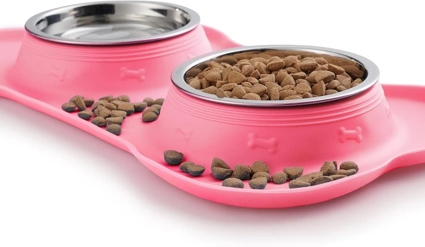 Dog Bowls With Non-Slip Mat And Food Scoop Set