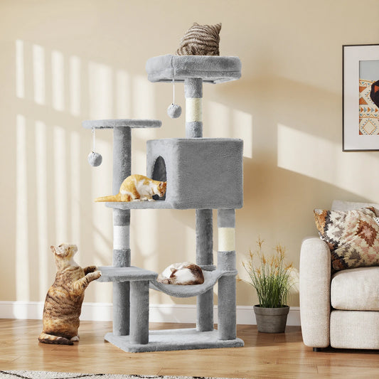 JHK Multi Level Cat Tree With Sisal Scratching Posts And Hideaway