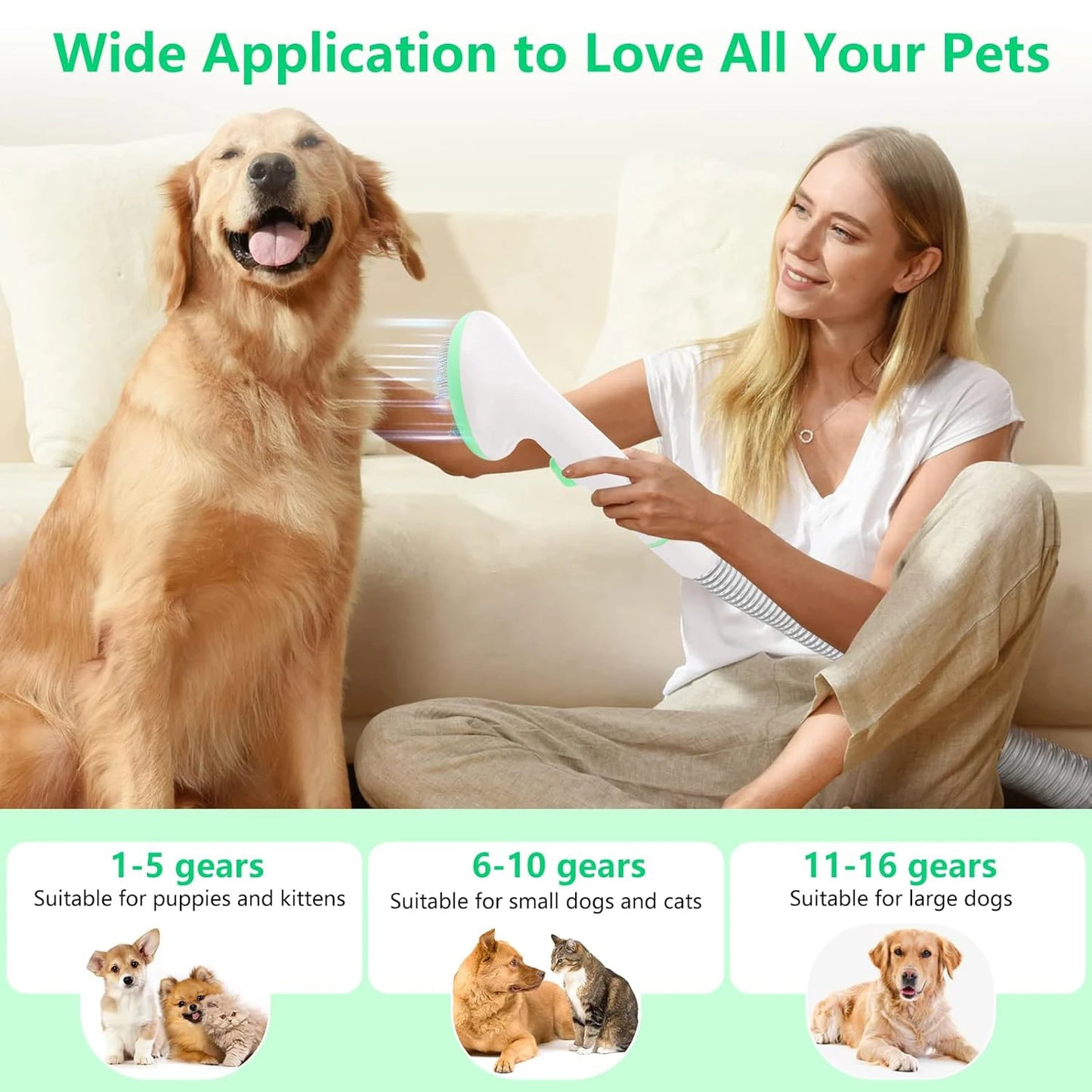 DishyKooker Pet Grooming Kit With Vacuum Suction And Tools For Mess Free Hair Cleanup