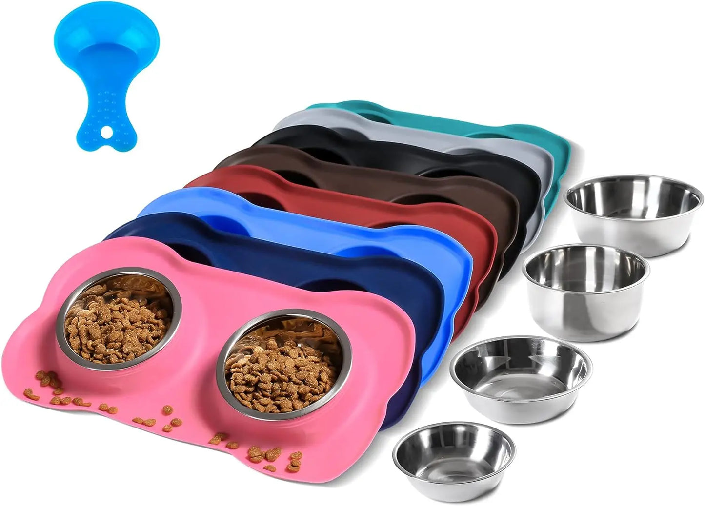 Dog Bowls With Non-Slip Mat And Food Scoop Set